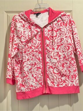 Tommy Hilfiger Pink and White Floral Zip Hoodie